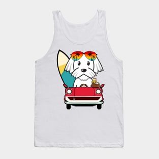 Cute white dog driving to the beach Tank Top